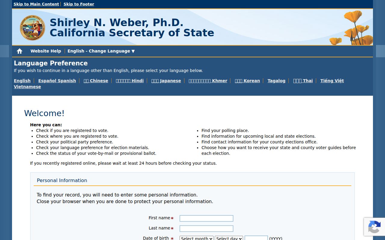 Lodi people search information on California voter status lookup