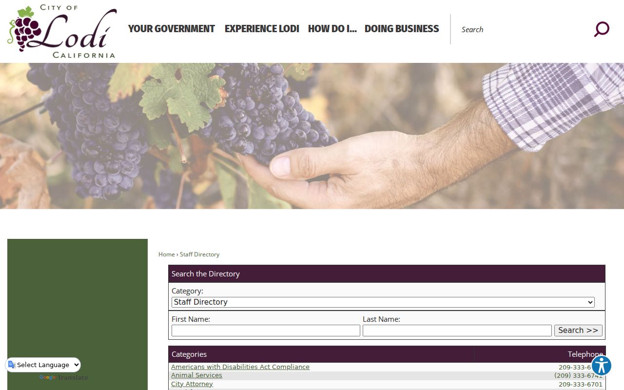 Lodi people directories City staff directory