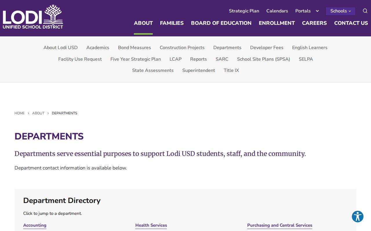 Lodi people directories Unified School District departments