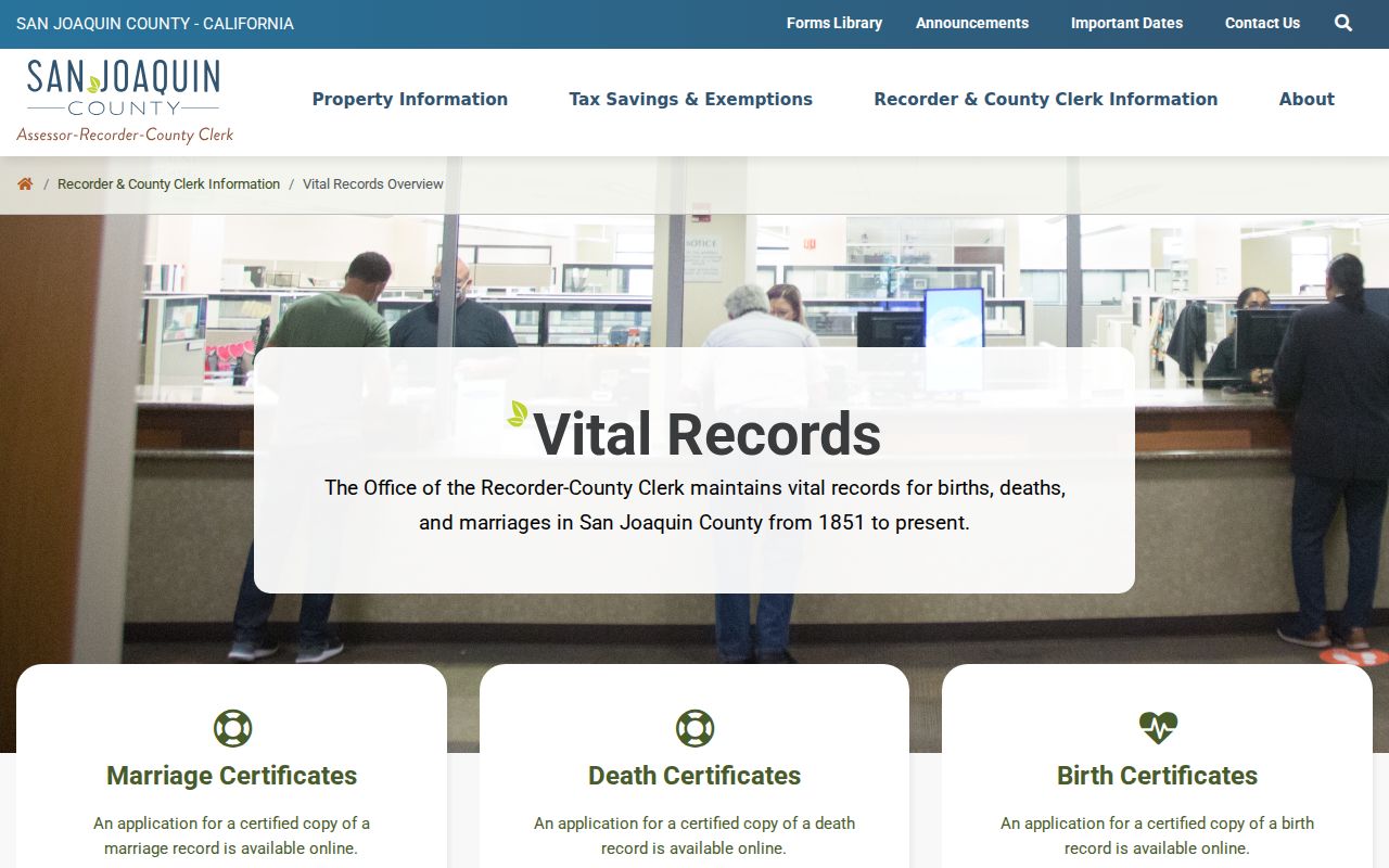 Lodi public records access page for San Joaquin County vital records